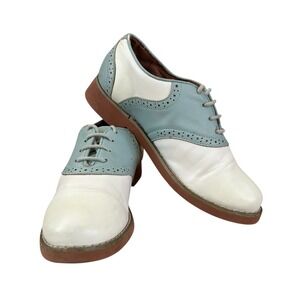 Chelsea Crew Retro Saddle Oxford Shoes White Blue Leather Lace Up Size 36/5.5-6